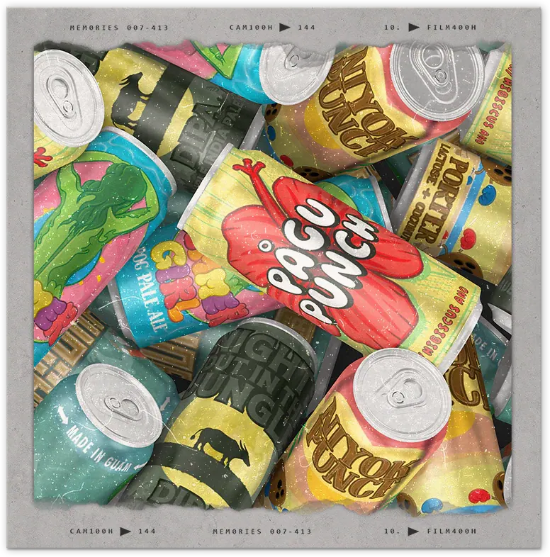 A pile of colorful Carabao beer cans